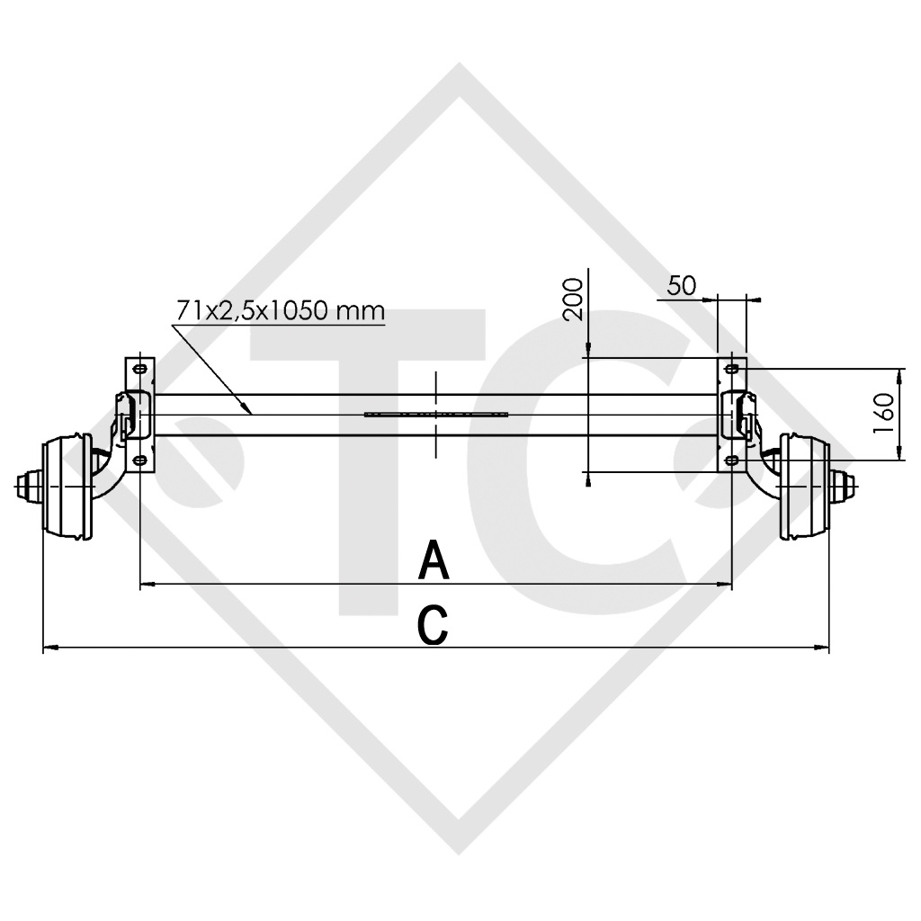 Braked axle 750kg BASIC axle type B 700-5