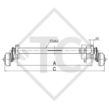 / HUMBAUR Braked axle 1500kg EURO COMPACT axle type B 1600-3 with tandem adapter bracket from top
