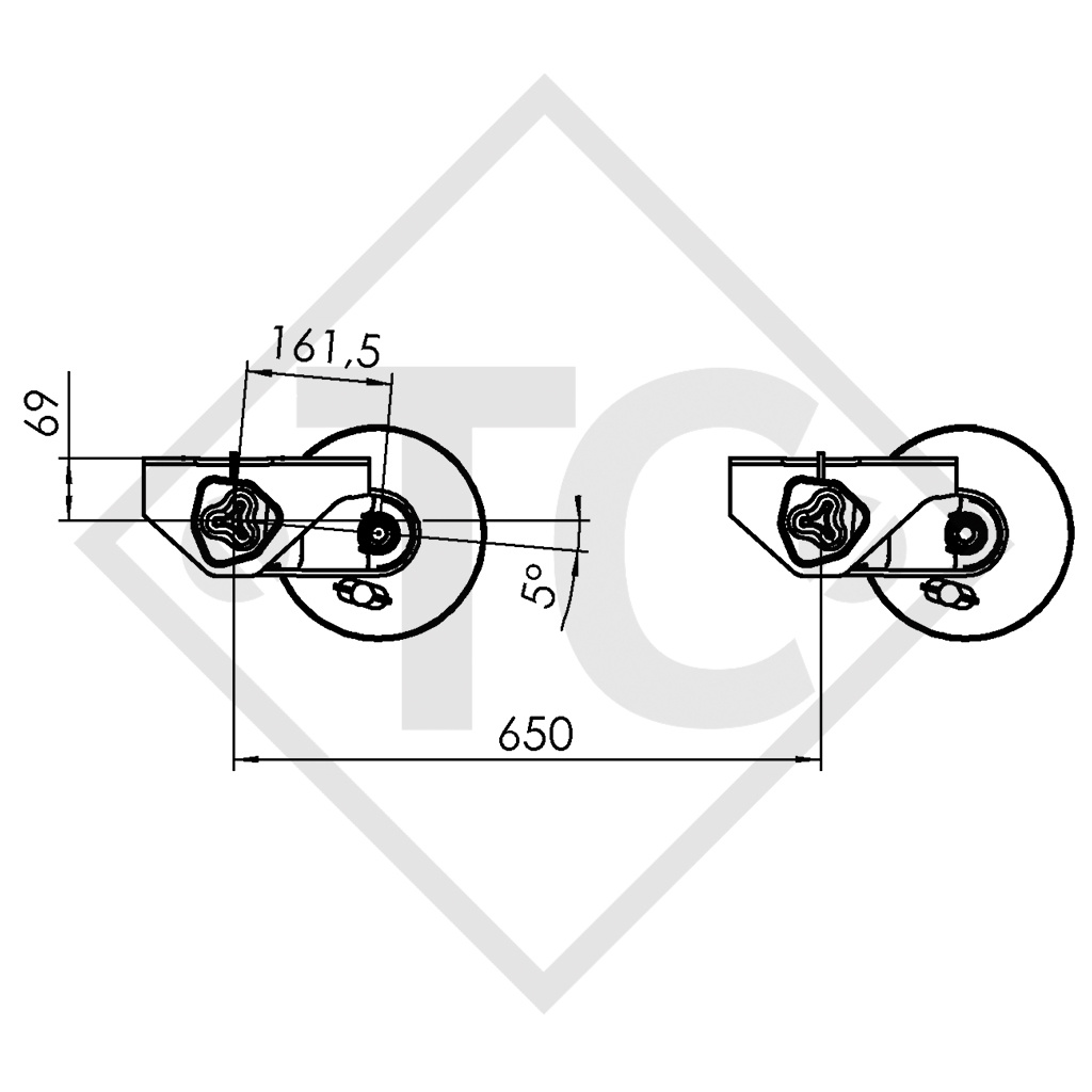 / HUMBAUR Assale frenato 1500kg EURO COMPACT tipo di assale B 1600-3 con fermaguaina assale tandem dall'alto