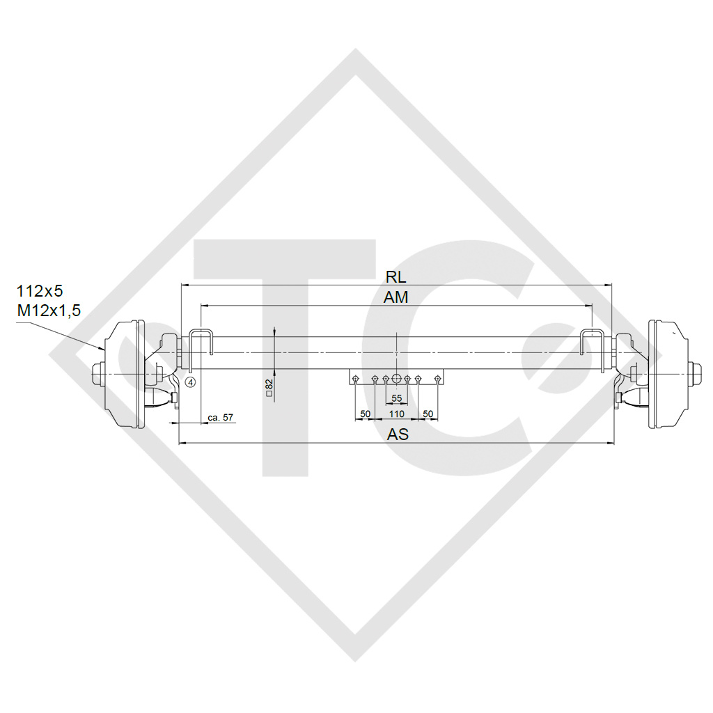 Essieu SWING 1800kg freiné type d'essieu CB 1805, 46.32.368.657