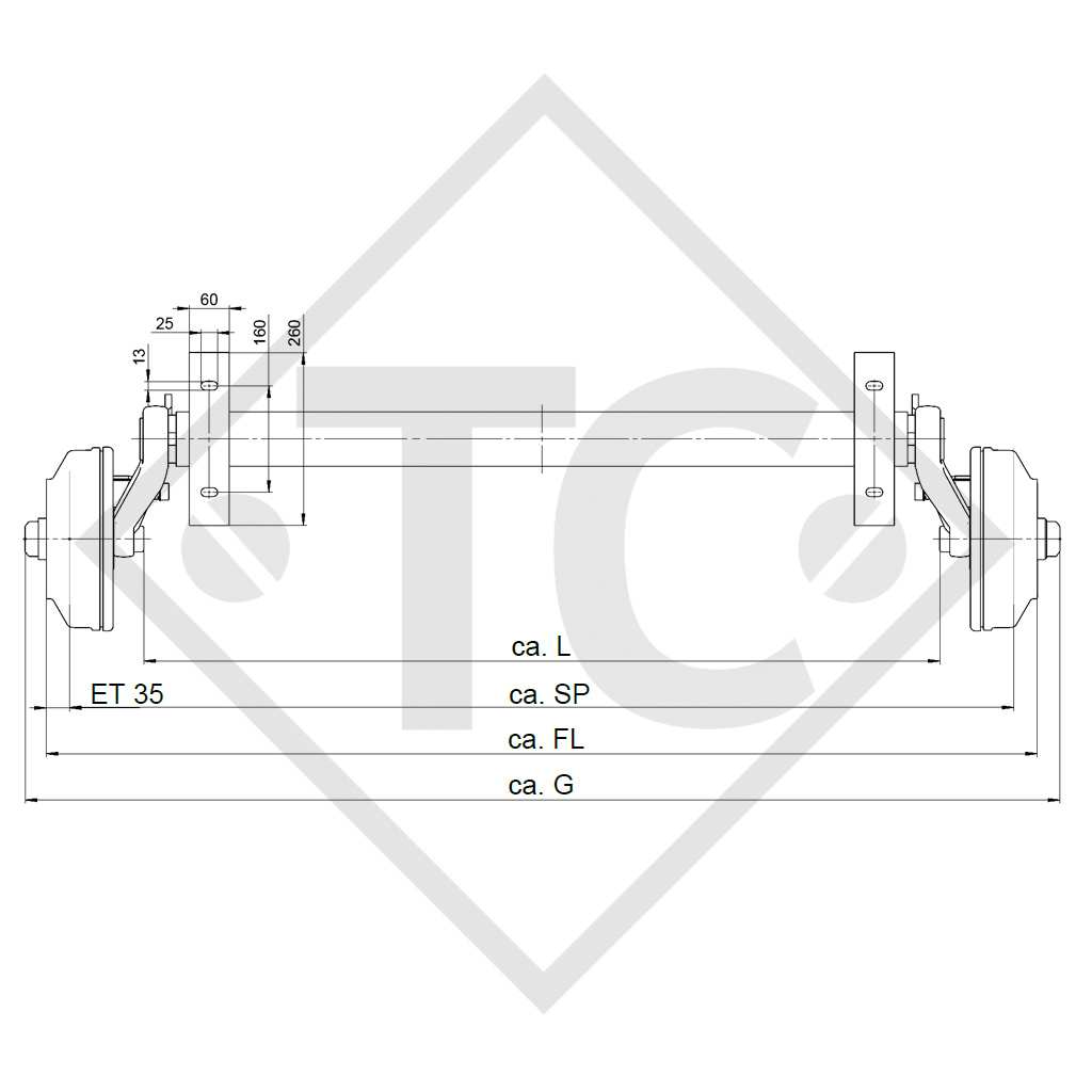 Braked axle SWING 1800kg axle type CB 1805, 46.32.368.657