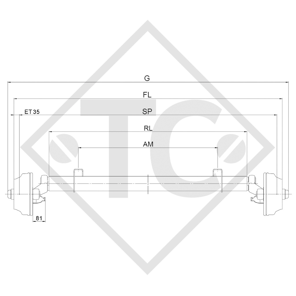 Braked axle 1800kg SWING axle type CB 1805, 46.32.368.500