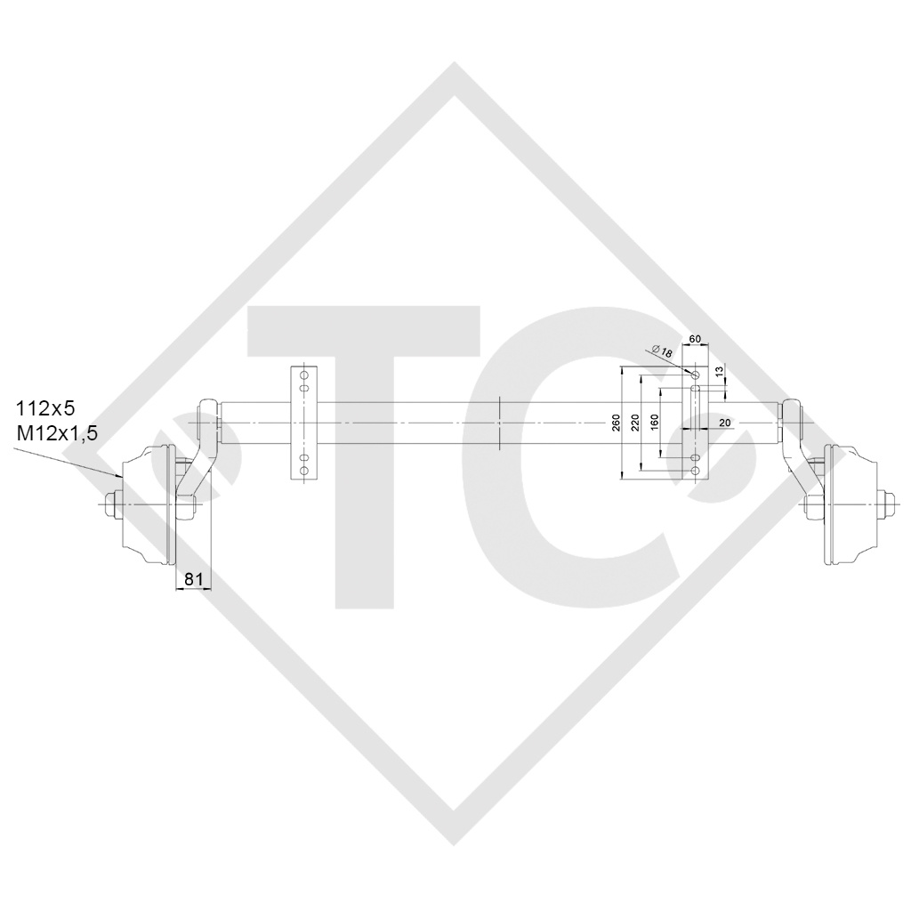 Assale frenato 1800kg SWING tipo di assale CB 1805, 46.32.368.500