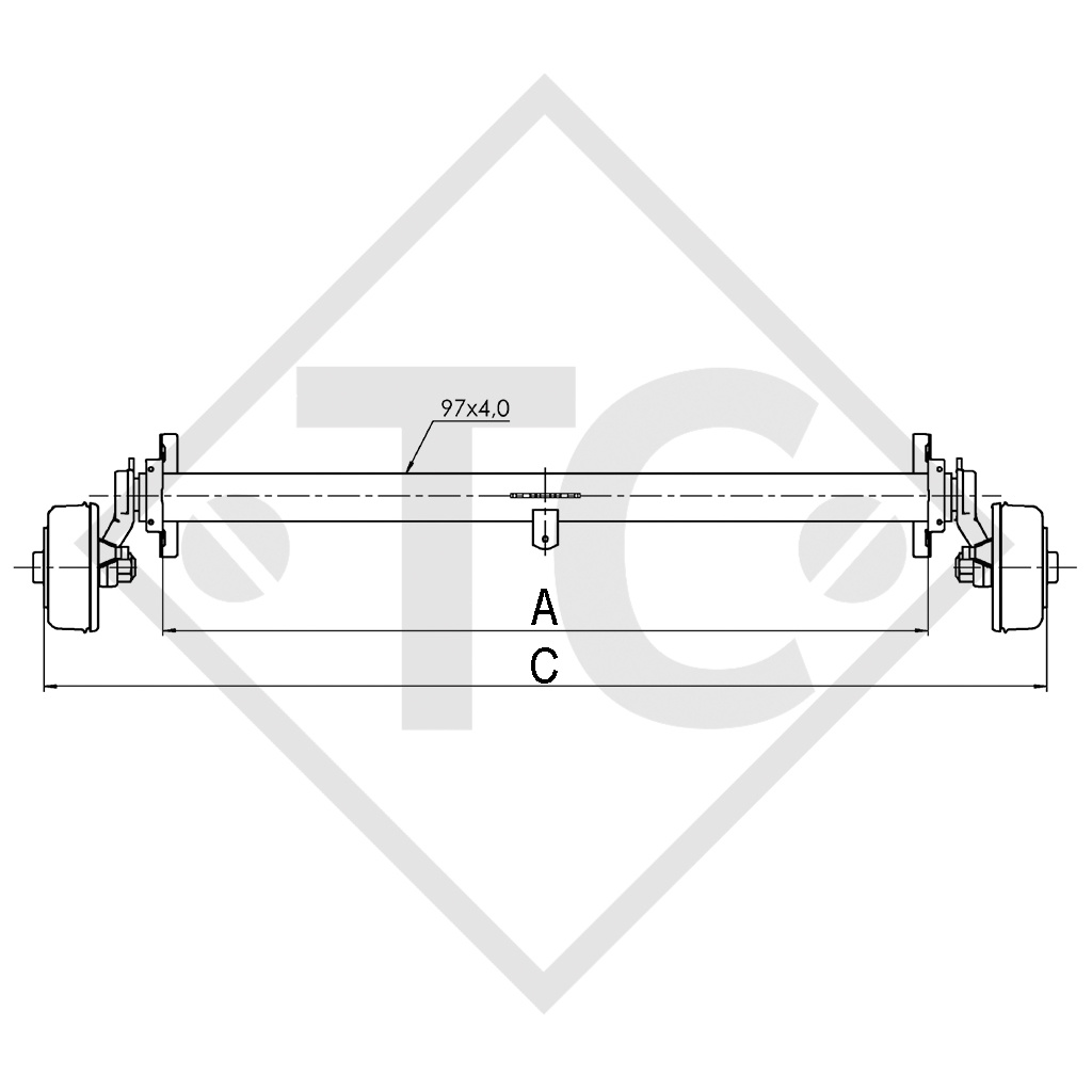 Braked axle 1400kg EURO1 axle type B 1600-03 LMC