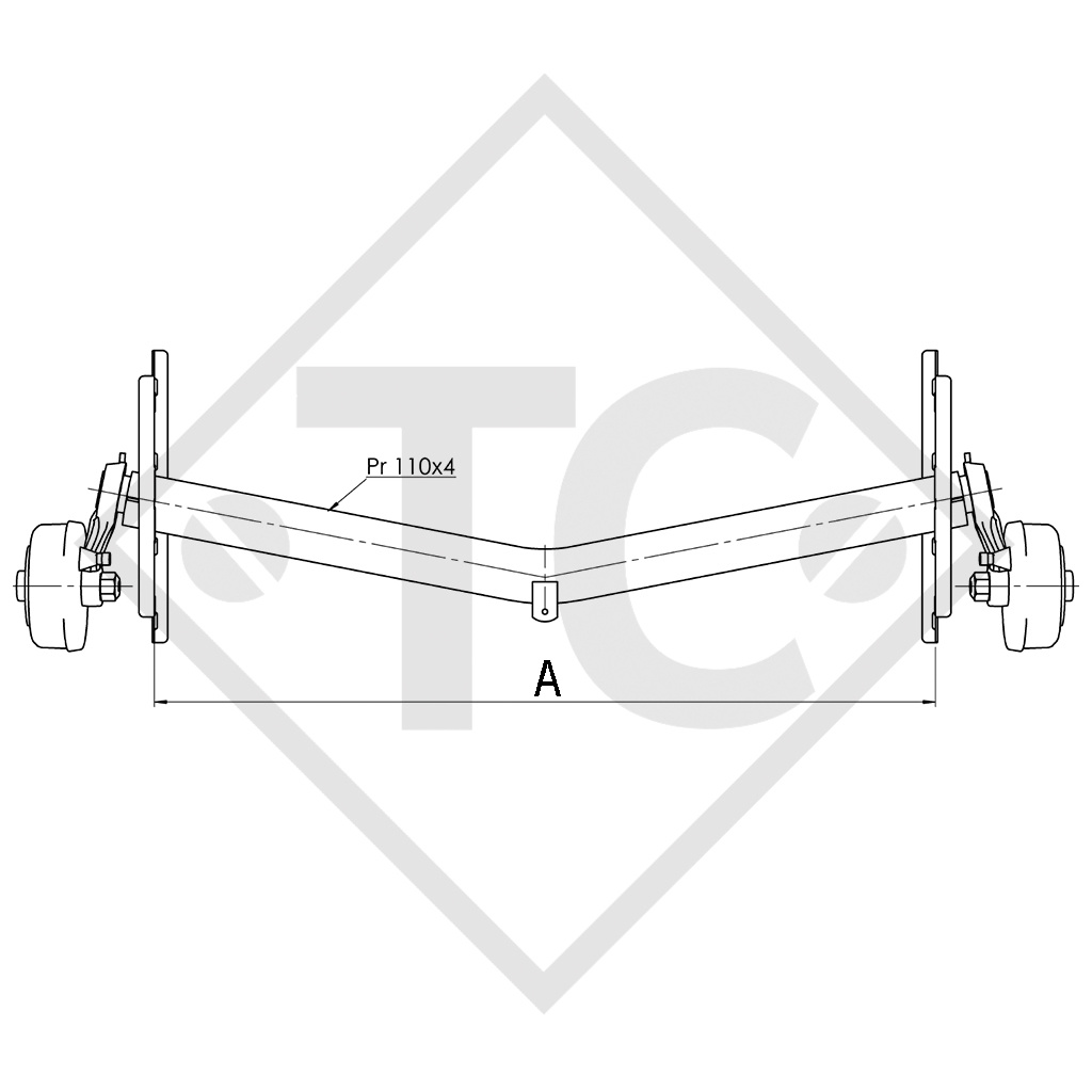 Braked axle 2000kg EURO1 axle type DELTA SI 18-3 with AAA (automatic adjustment of the brake pads)