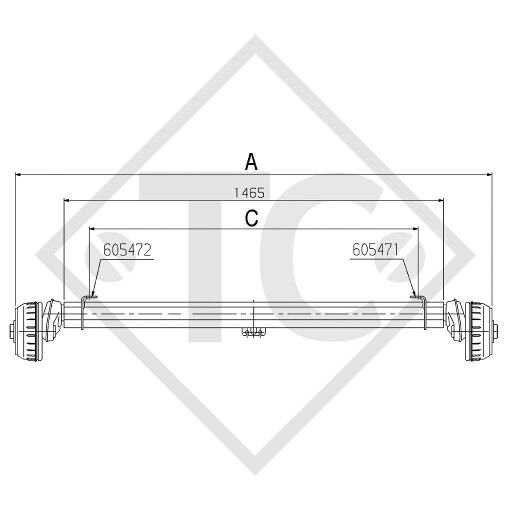 Essieu COMPACT 1300kg freiné type d'essieu B 1200-5