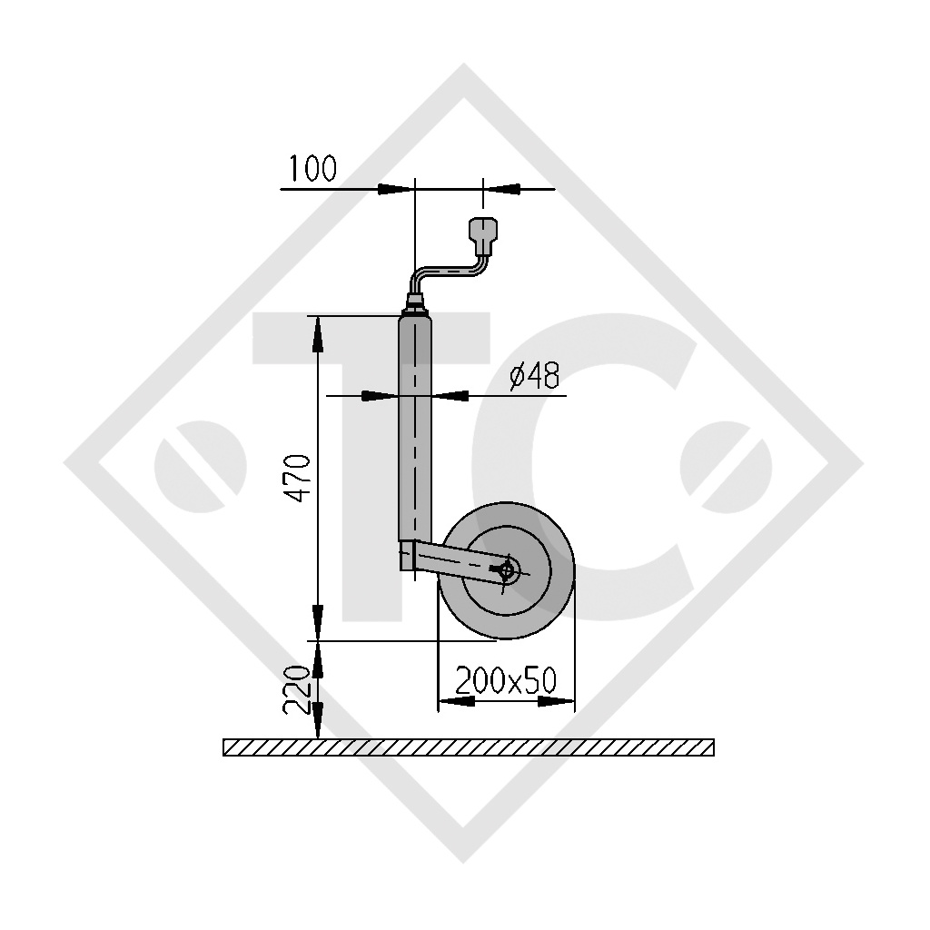 Jockey wheel ø48mm round Compact, 1222433, for caravans, car trailers, machines for building industry