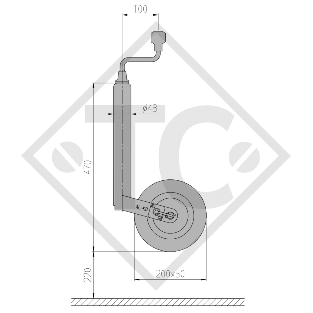 Stützrad ø48mm rund mit PINSTOP, 1224351, für Wohnwagen, PKW-Anhänger, Maschinen für die Bauindustrie