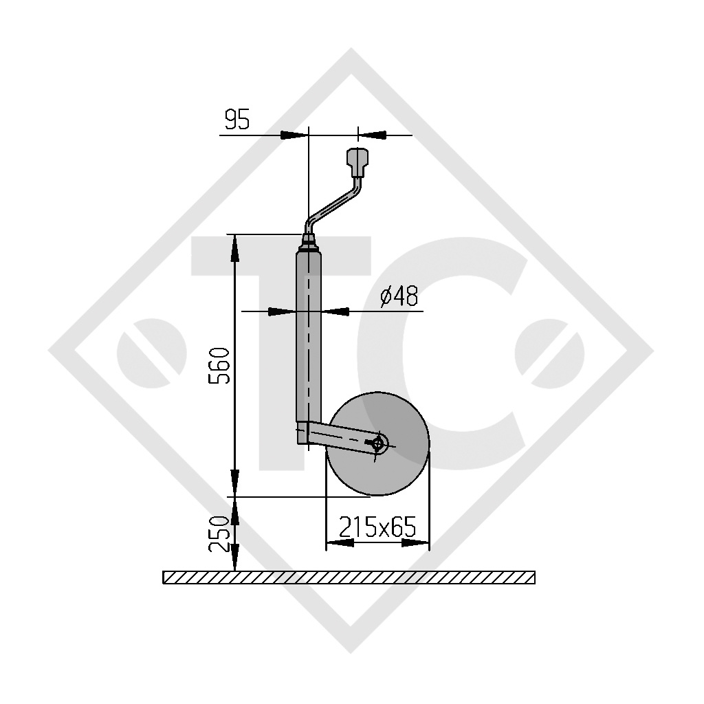 Ruotino d'appoggio ø48mm tondo PLUS, 1222435, per caravan, rimorchi auto, macchine per l'edilizia