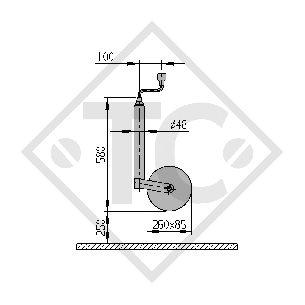 Jockey wheel ø48mm round PLUS, 1222438, for caravans, car trailers, machines for building industry