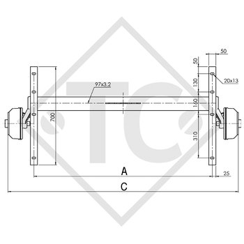 Achse gebremst 1350kg EURO1 Achstyp B 1200-6