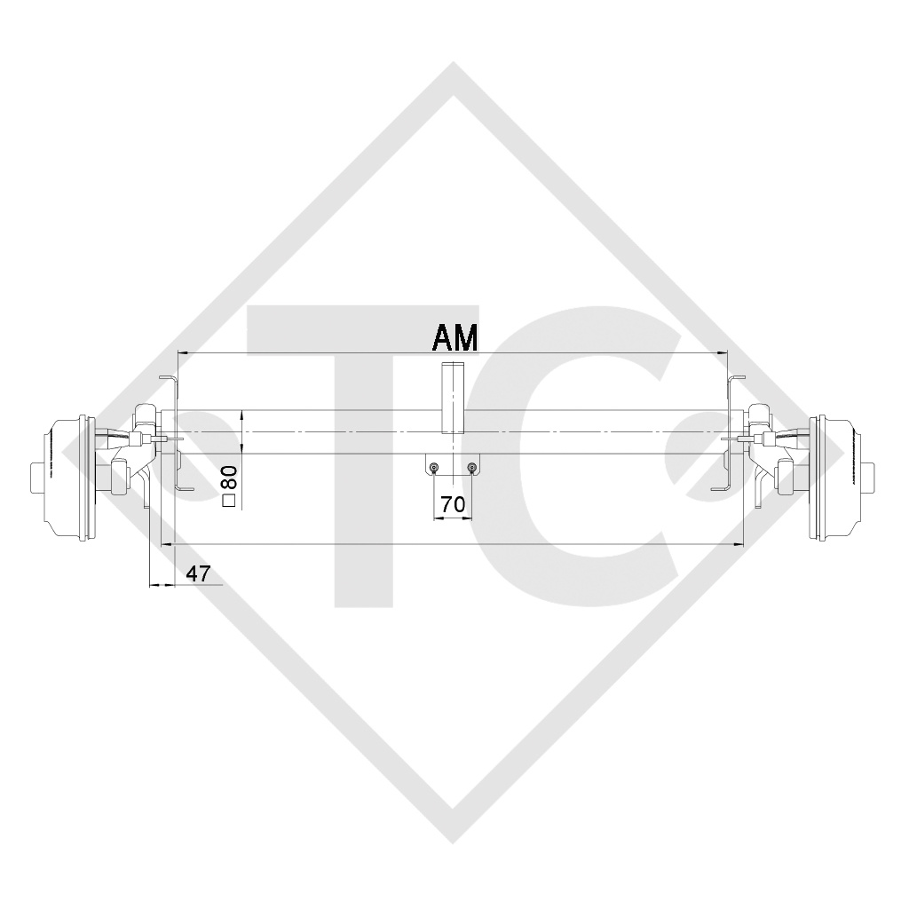 Braked axle 1050kg SWING axle type CB 1054, 46.21.379.889