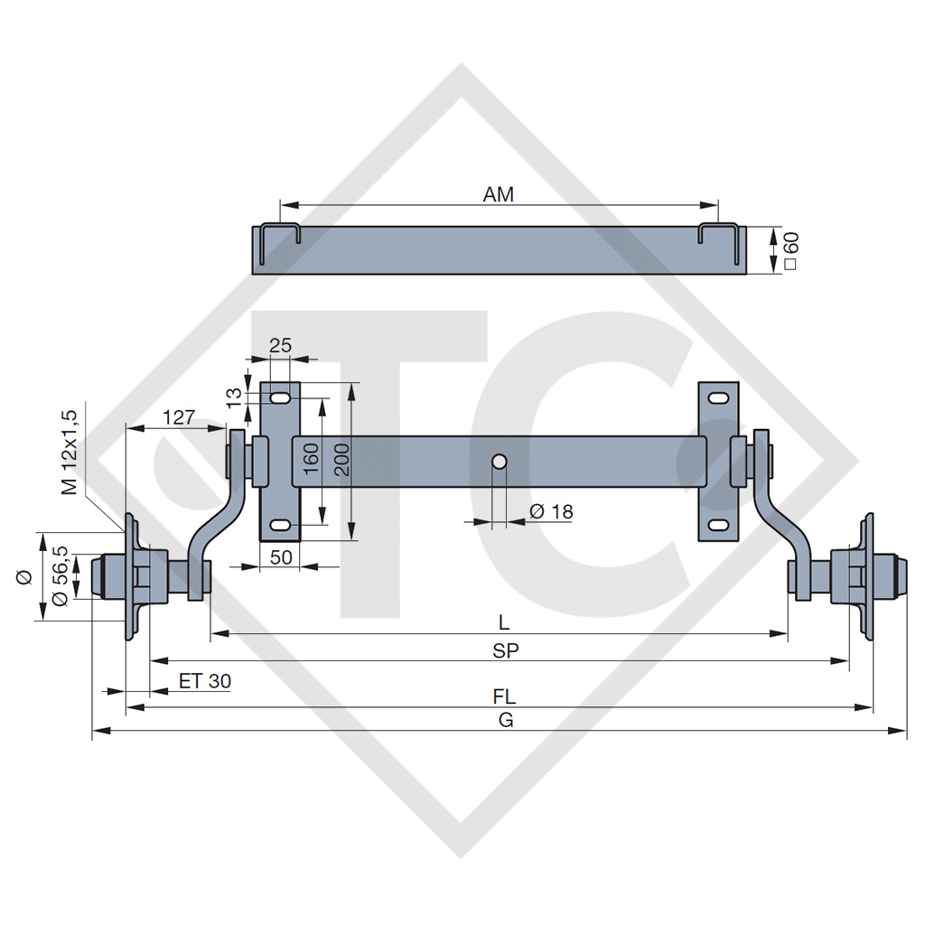 Achse ungebremst 750kg SWING Achstyp CB 755, 46.14.000.220