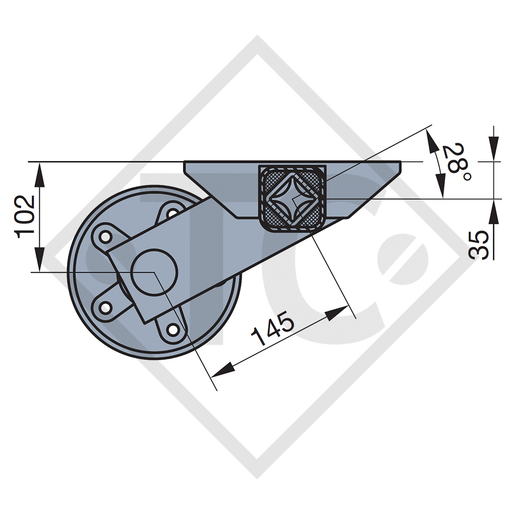 Unbraked axle 750kg SWING axle type CB 754, 46.14.000.200