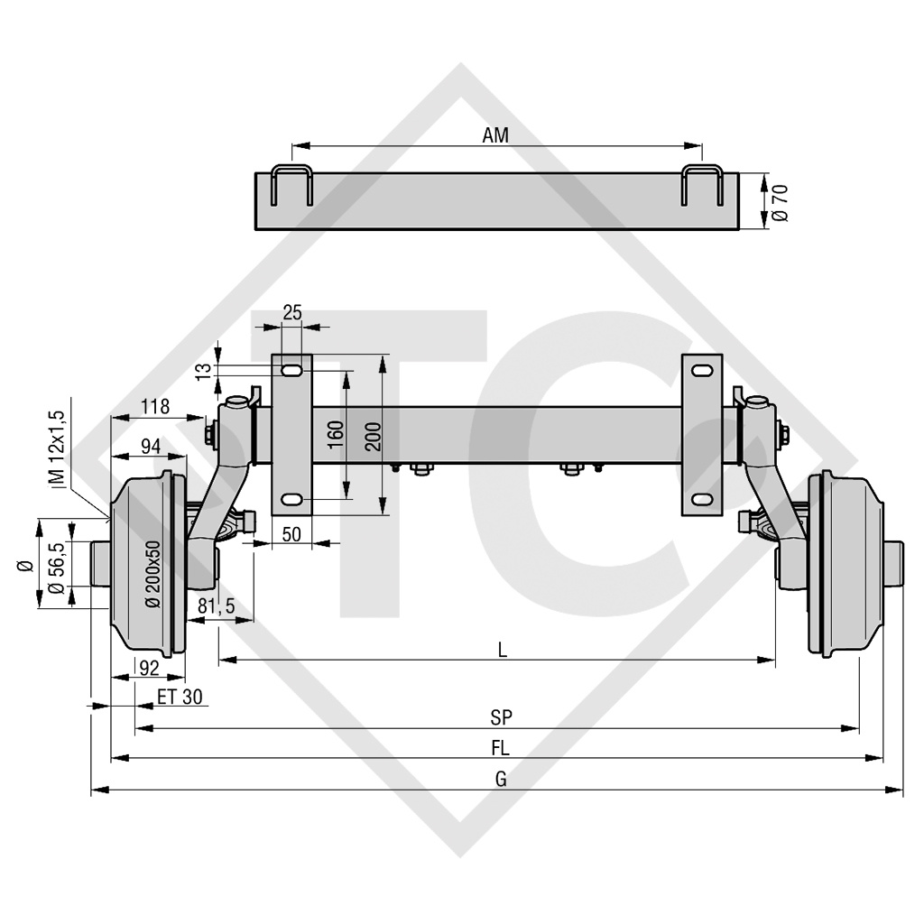 Essieu RONDO 1050kg freiné type d'essieu DB 1055, 45.21.379.530