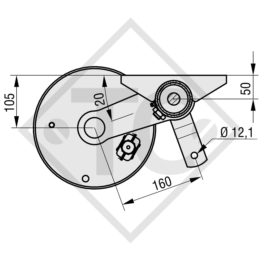 Braked axle 1500kg RONDO axle type DB 1505, 45.27.379.500