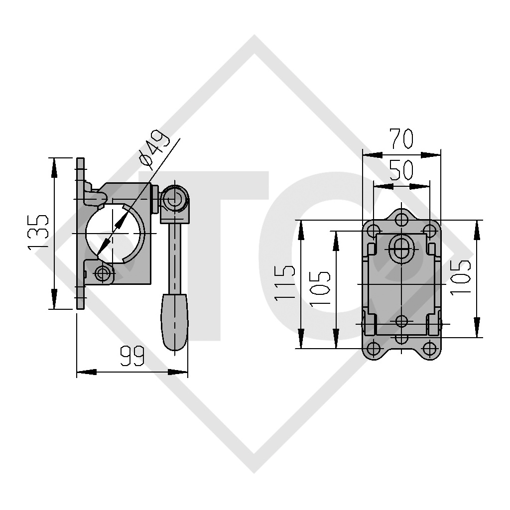 Collier de serrage ø48mm, manette escamotable, pour tous types courants de remorques