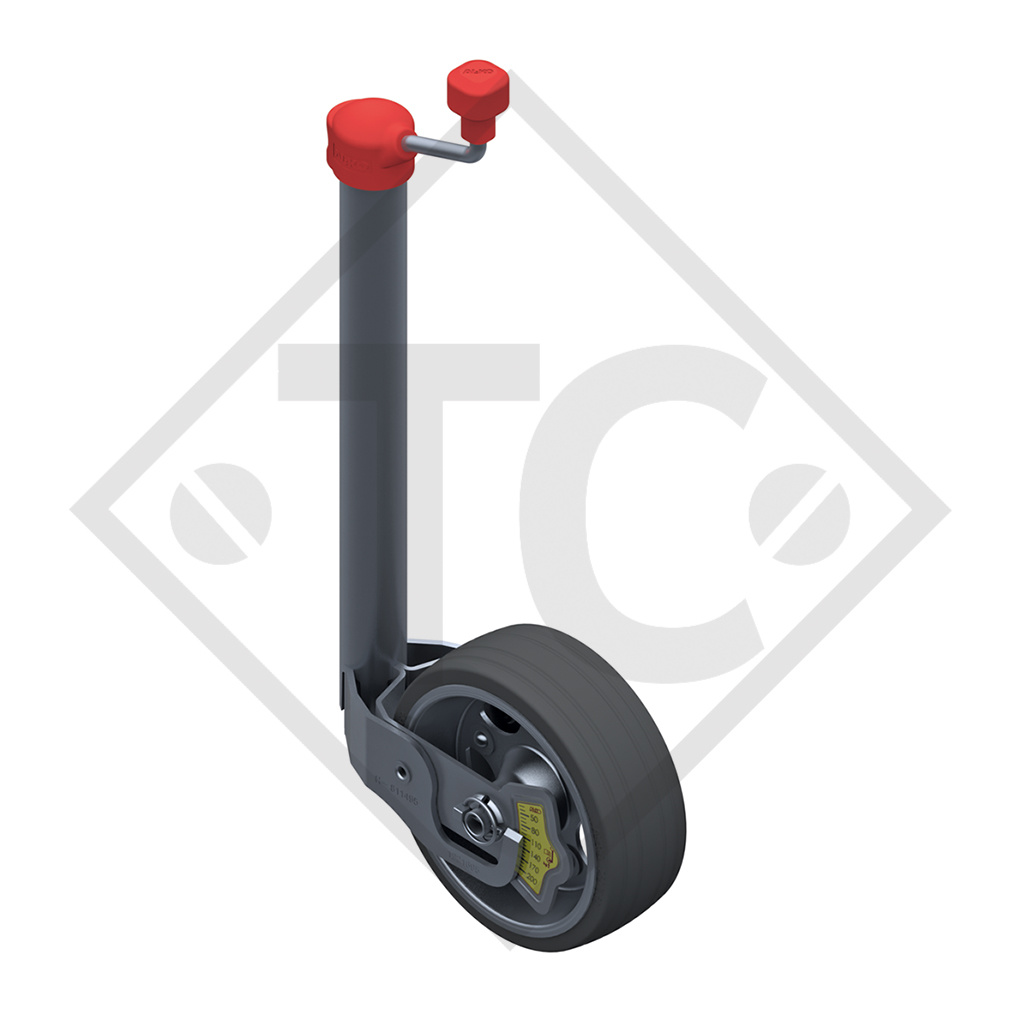 Jockey wheel ø48mm round Premium, with nose load scale, 1221695, for caravans, car trailers, machines for building industry