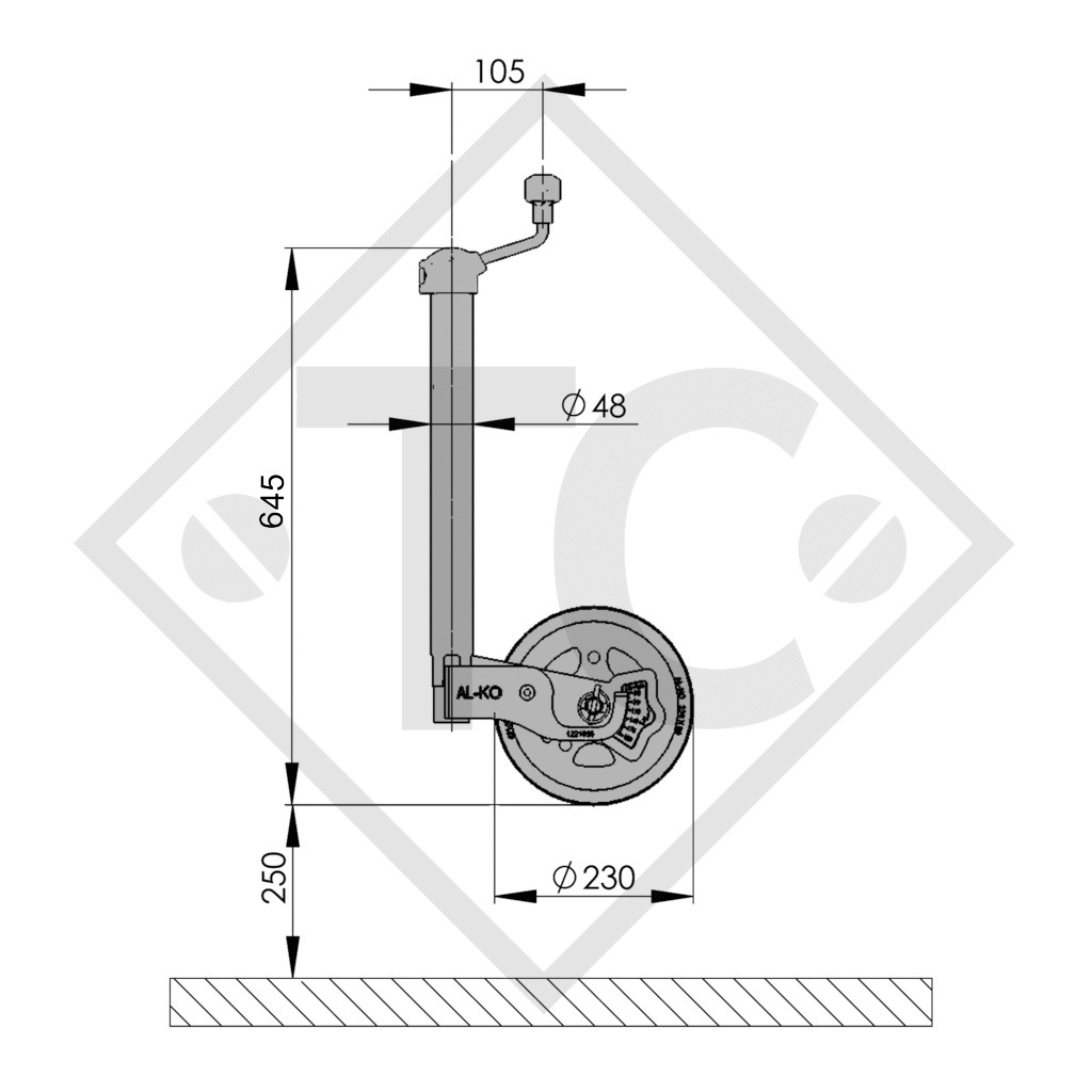 Jockey wheel ø48mm round Premium, with nose load scale, 1221695, for caravans, car trailers, machines for building industry