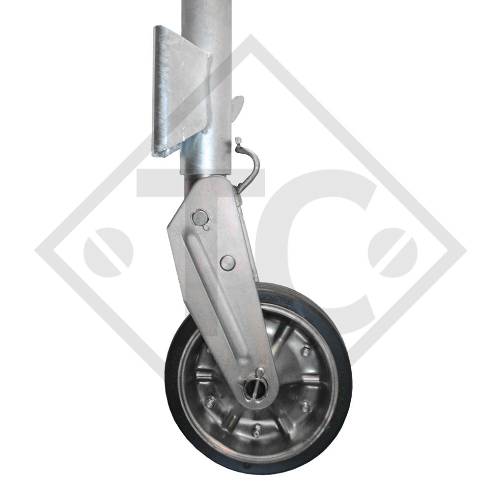 Roue jockey ø73.5mm rond sabot semi-automatique, manivelle escamotable, 1250408, pour caravanes, remorques-auto, machines pour l'industrie du bâtiment