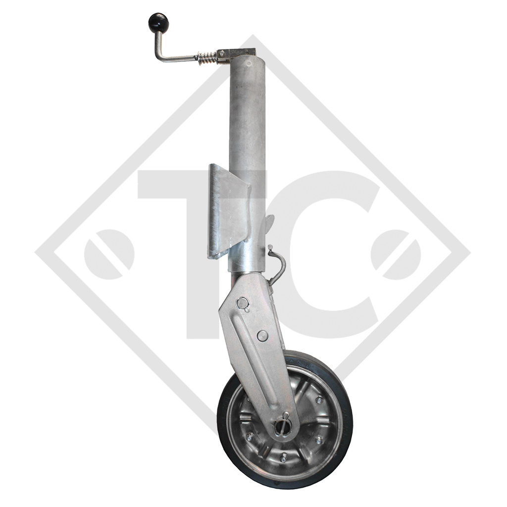 Rueda jockey ø73.5mm redondo con horquilla semiautomática, manivela plegable, 1250408, para caravanas, remolques y semirremolques