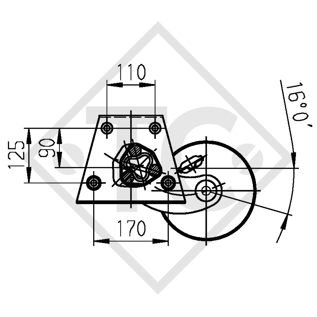 Braked axle 1300kg EURO Plus axle type DELTA SI-N 12, WILK 500 TD and WILK de Luxe 500 MT/TD