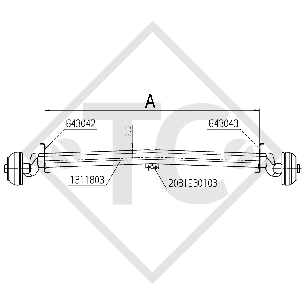 Essieu EURO Plus 1300kg freiné type d'essieu DELTA SI-N 12, WILK 500 TD et WILK de Luxe 500 MT/TD