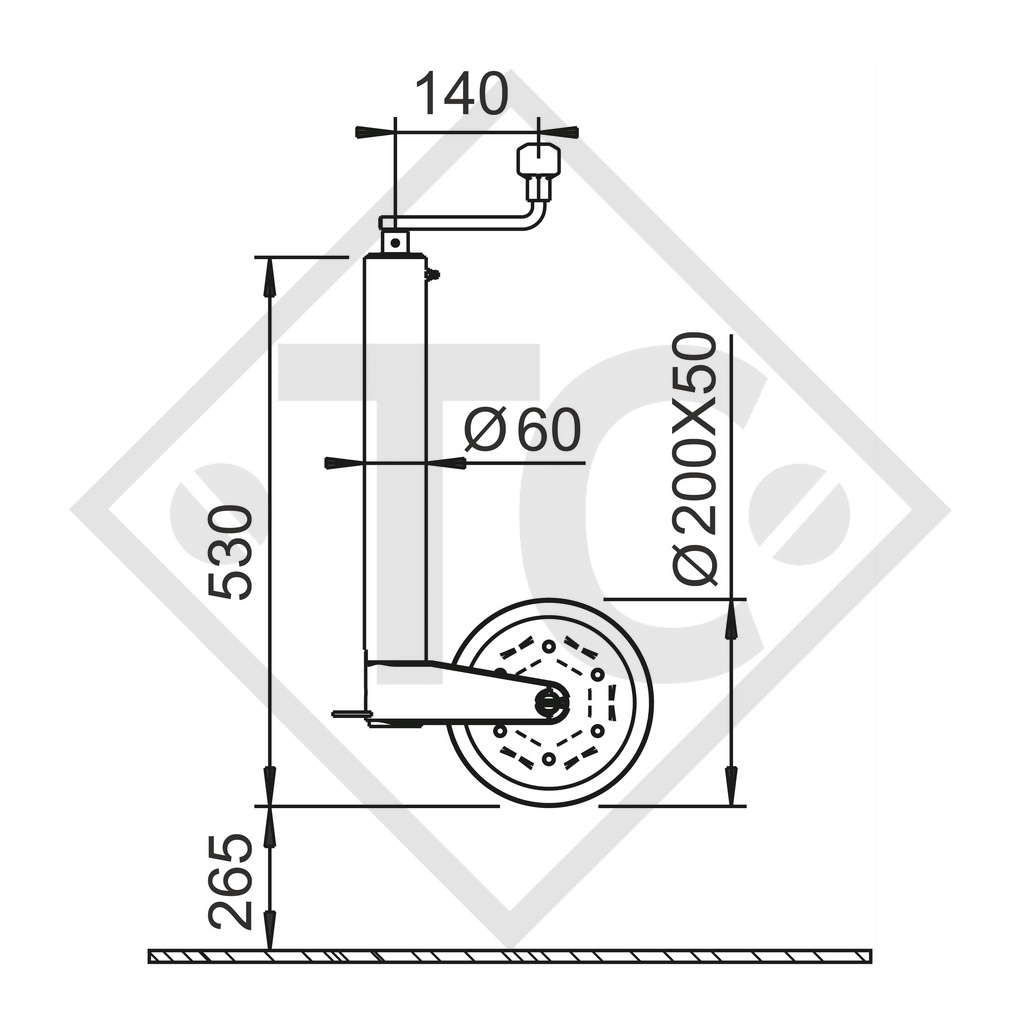 Roue jockey ø60mm rond avec sabot fixe, 243888, pour caravanes, remorques-auto, machines pour l'industrie du bâtiment