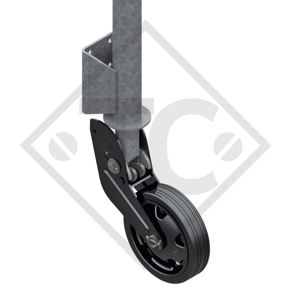 Jockey wheel ø73mm round with support shoe fully automatic, crank, 1366155, for caravans, car trailers, machines for building industry