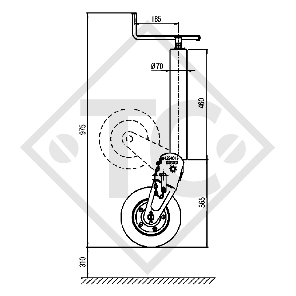 Ruotino d'appoggio ø70mm tondo pattino d’appoggio semiautomatico, 1224013, per caravan, rimorchi auto, macchine per l'edilizia