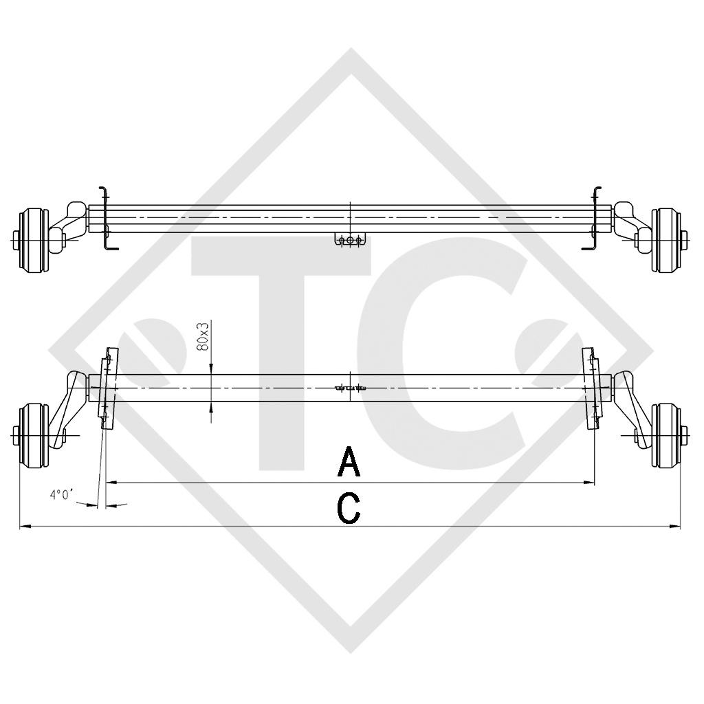 Assale frenato 900kg EURO Plus tipo di assale B 850-5, KNAUS