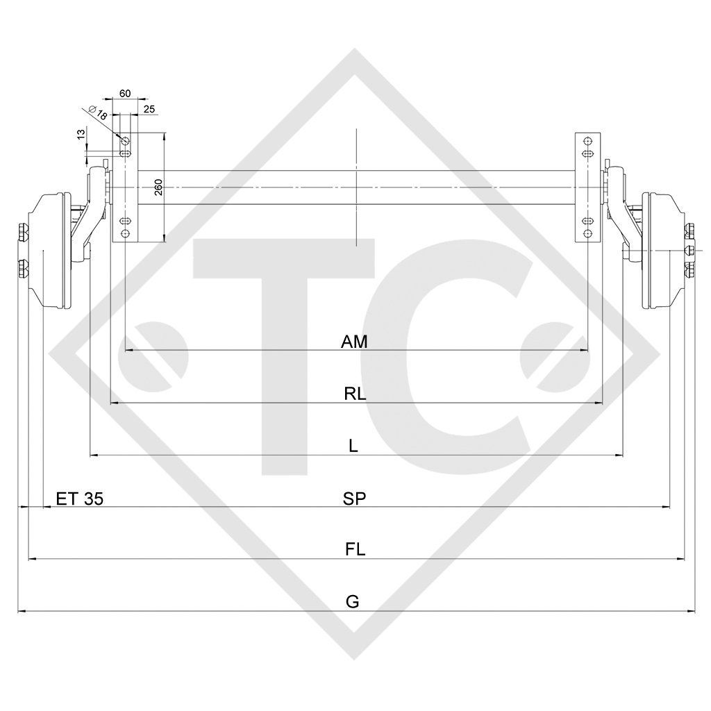 Eje con freno SWING 1800kg tipo de eje CB 1805, 46.32.368.859, HUMBAUR