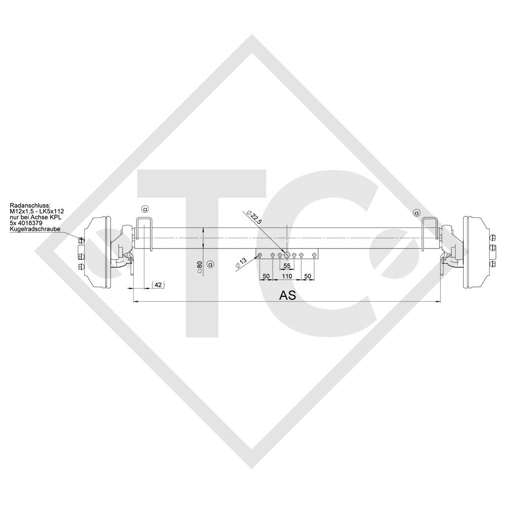 Achse gebremst SWING 1800kg Achstyp CB 1805, 46.32.368.860, HUMBAUR