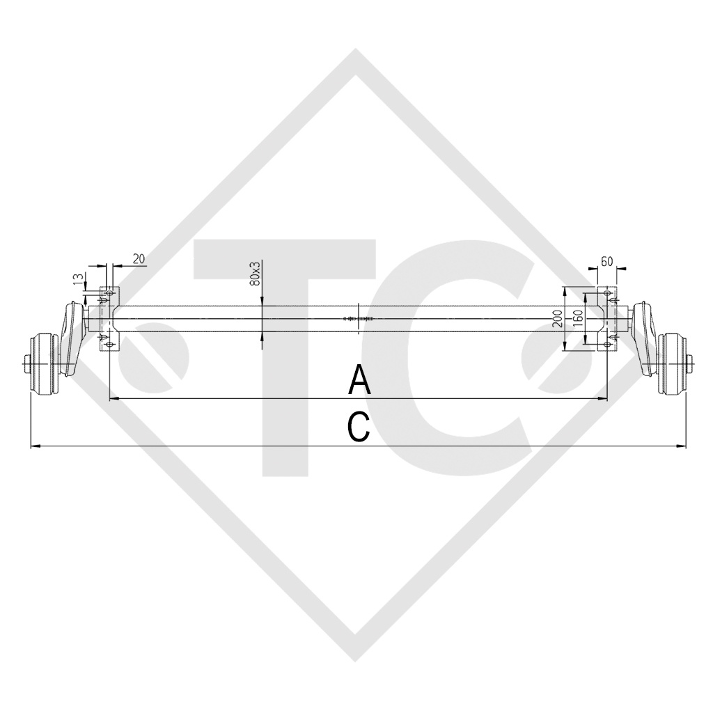 Achse gebremst 1000kg EURO Compact Achstyp B 850-10