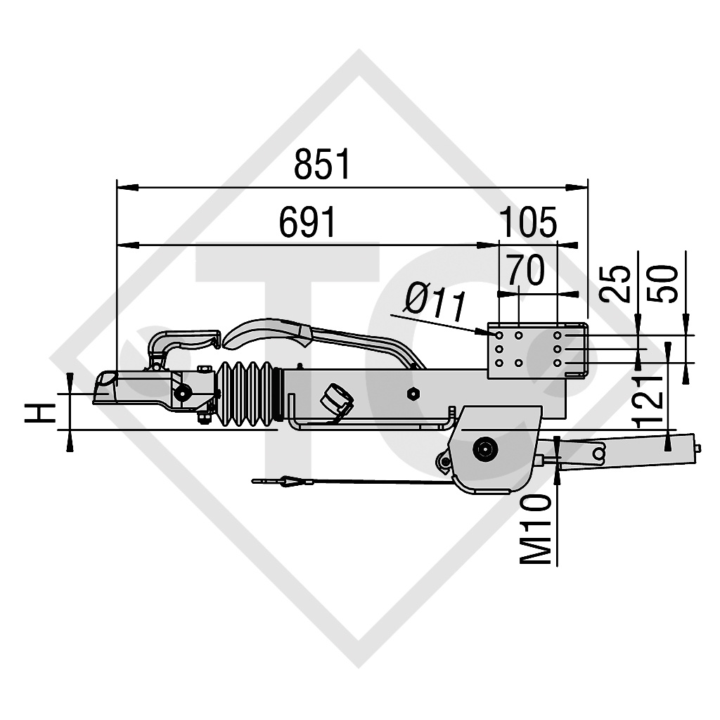 Commande de freinage avec semelle en V type ZAF 3.5-3, 2500 à 3500kg, 48.51.581.006