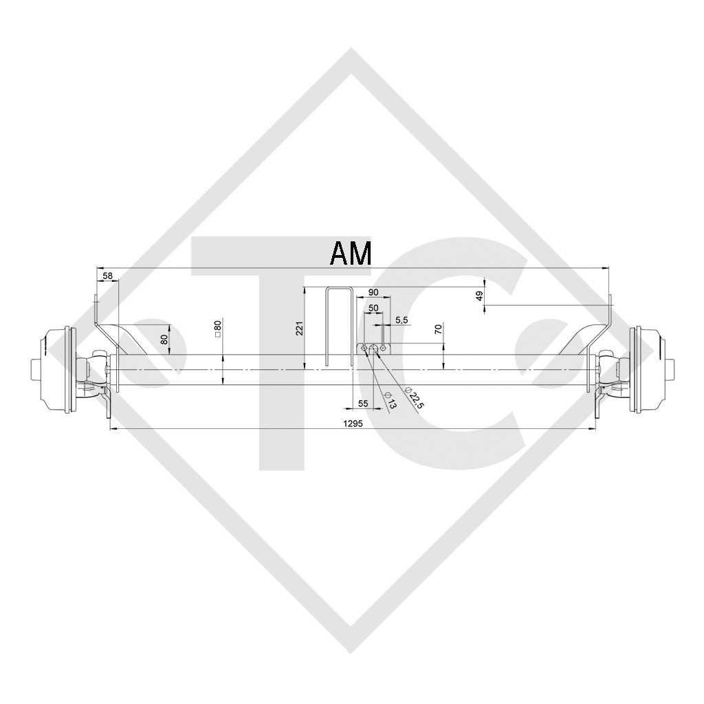 Eje con freno SWING 1350kg tipo de eje CB 1355, 46.25.379.449 HUMBAUR