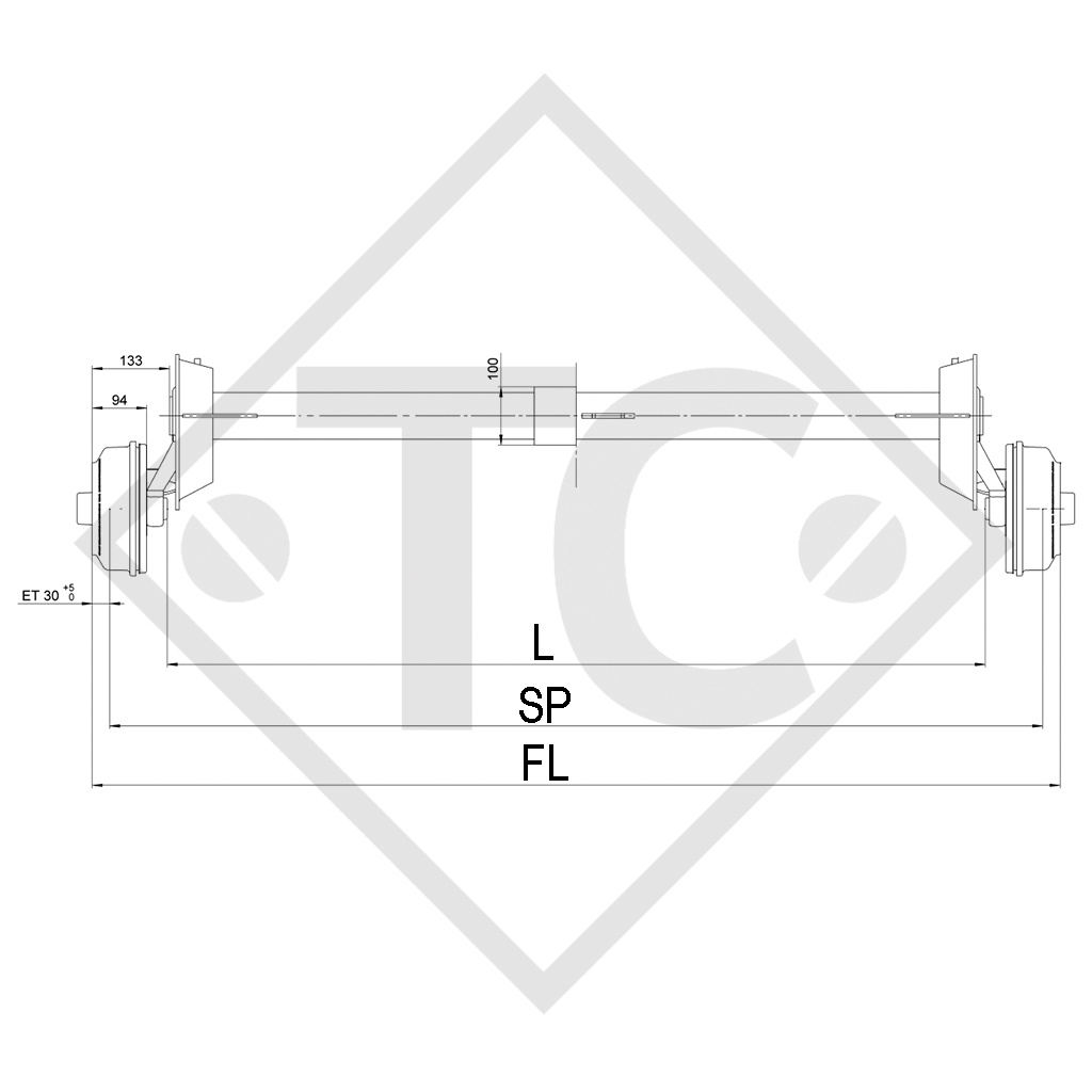 Essieu SWING 1350kg freiné type d'essieu CB 1355, 46.25.379.449 HUMBAUR