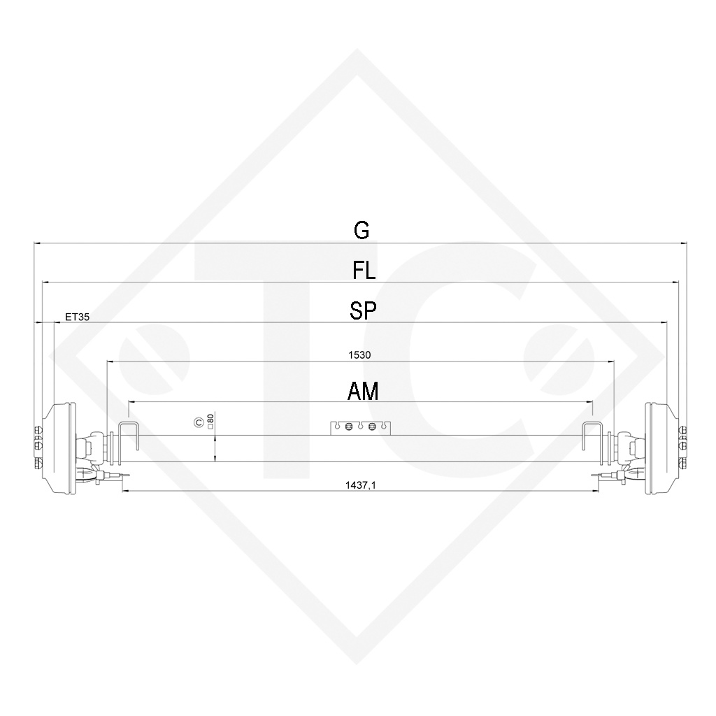 Essieu SWING 1800kg freiné type d'essieu CB 1805, 46.32.368.624, 4013847