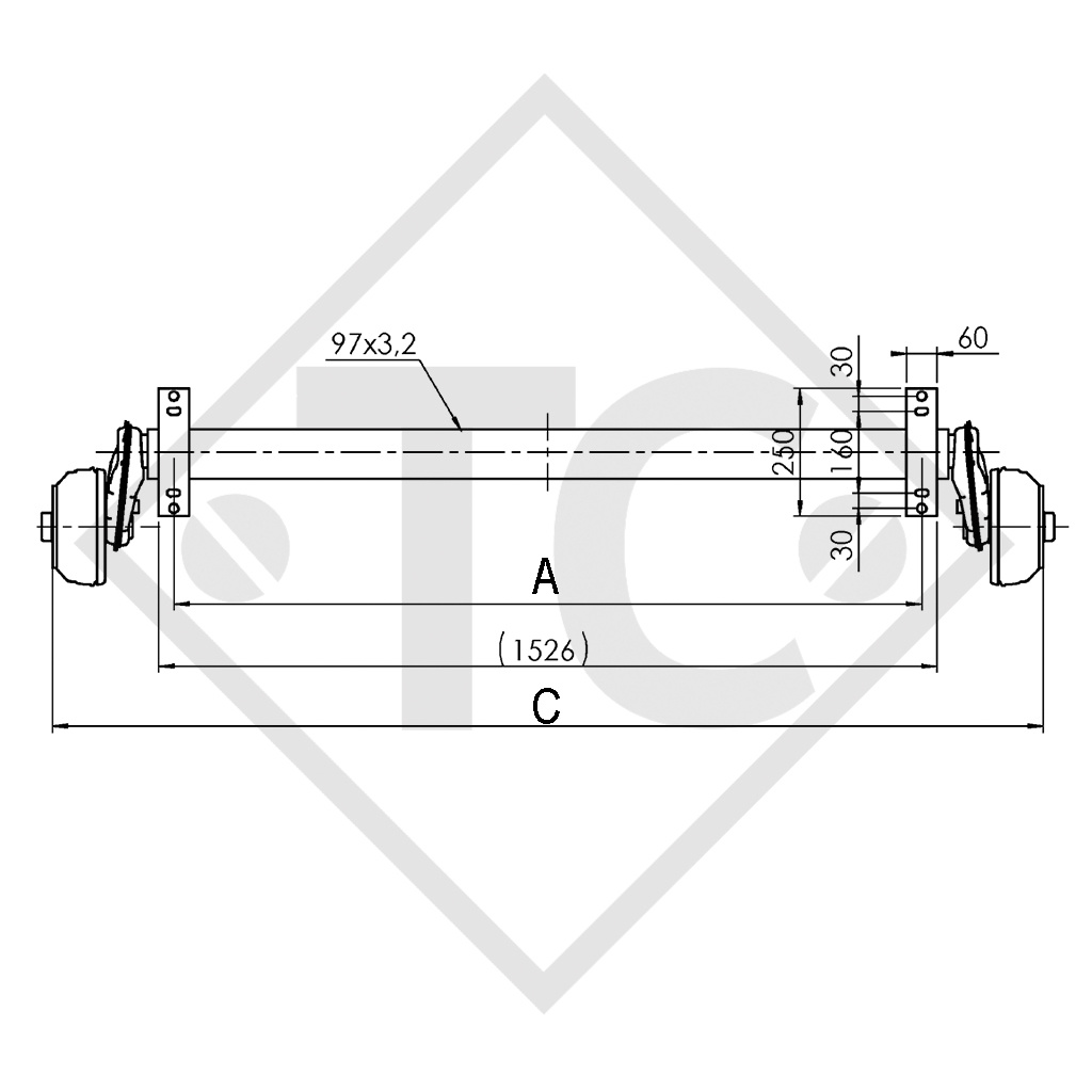 Essieu EURO COMPACT 1300kg freiné type d'essieu B 1200-5 - RSA - SATELLITE MX111