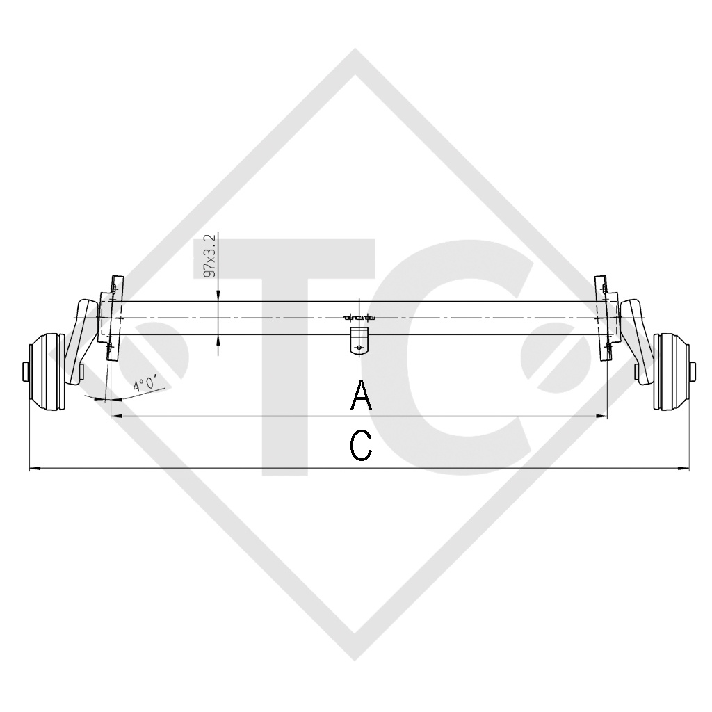 Essieu EURO PLUS 1300kg freiné type d'essieu B 1200-5