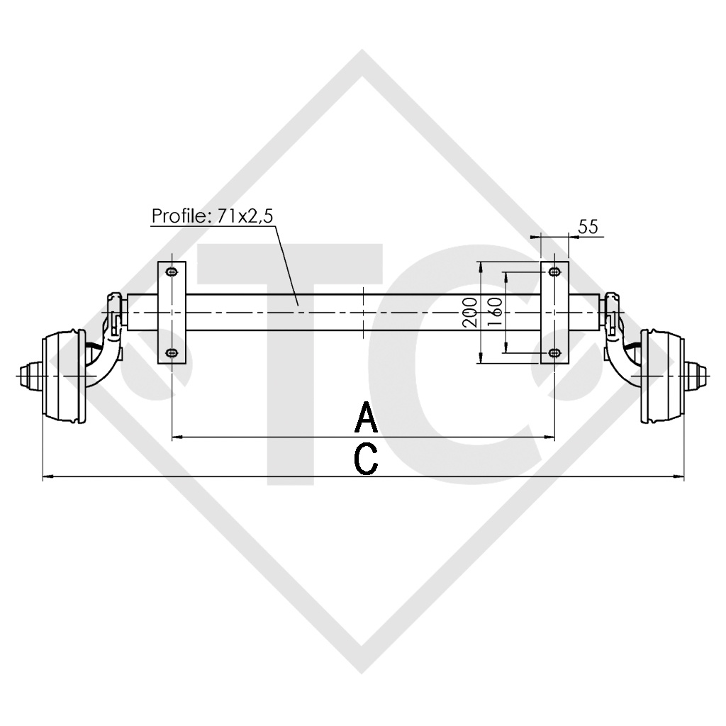 Assale frenato 750kg BASIC tipo di assale B 700-5 - THULE