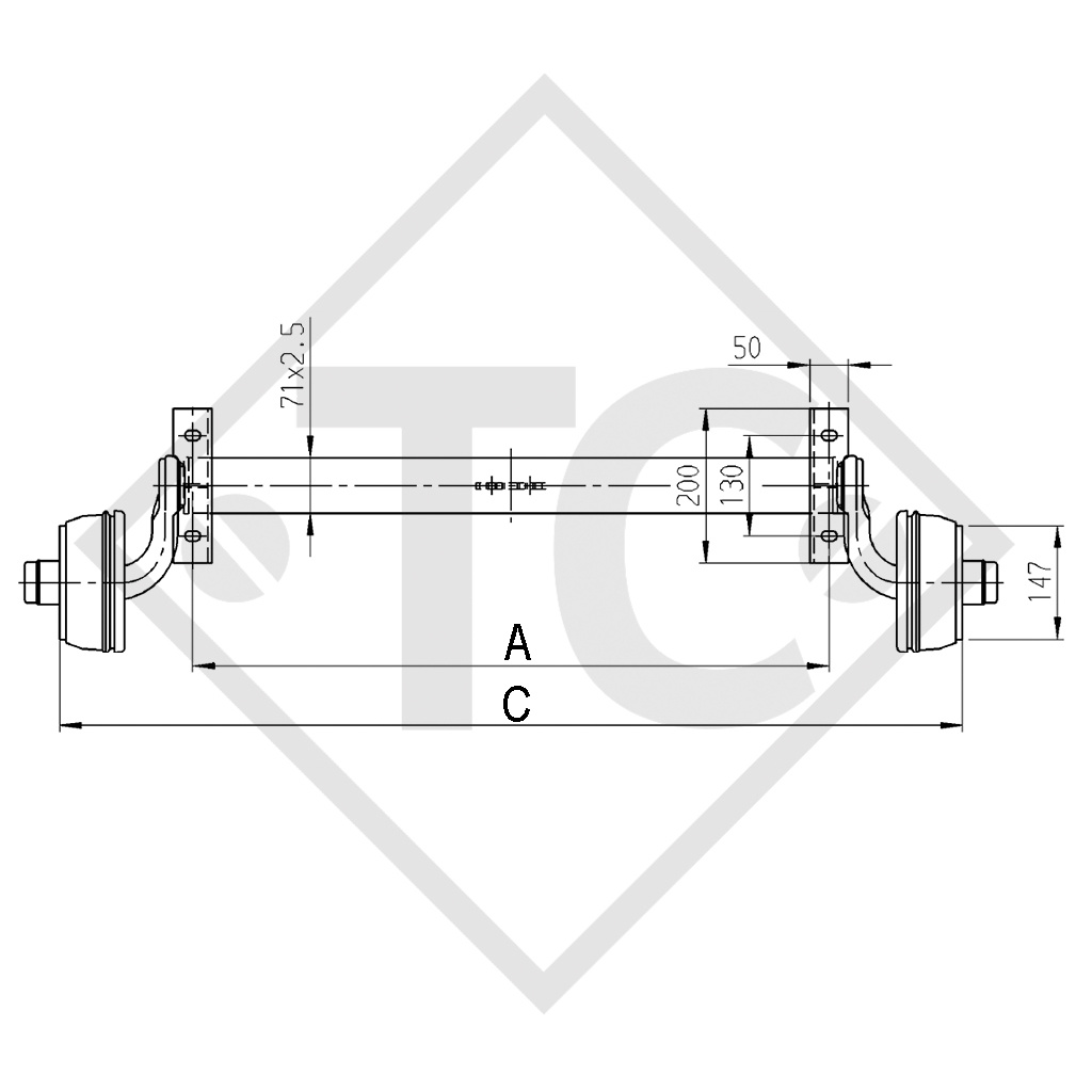 Braked axle 750kg BASIC axle type B 700-5