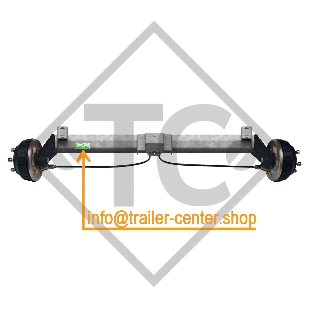 Braked tandem front axle 1000kg BASIC axle type B 850-10 with top hat profile 90mm