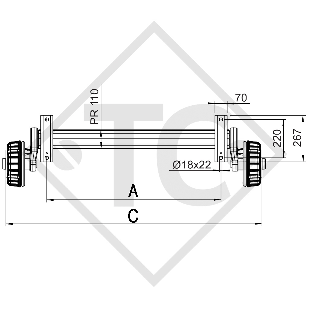 Achse gebremst 1800kg PLUS Achstyp B 1800-9