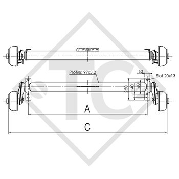 Eje con freno 1300kg EURO COPMACT tipo de eje 2xB 1200-5 - Humbaur HN 254121