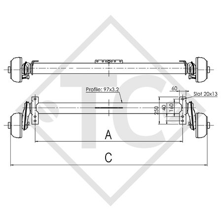 Braked axle 1300kg EURO COPMACT axle type 2xB 1200-5 - Humbaur HN 254121