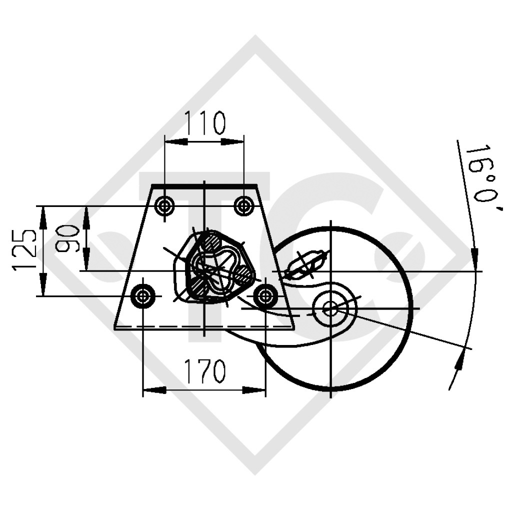 Braked axle 1300kg EURO Plus axle type DELTA SI-N 12-2, THRUN-EICKER