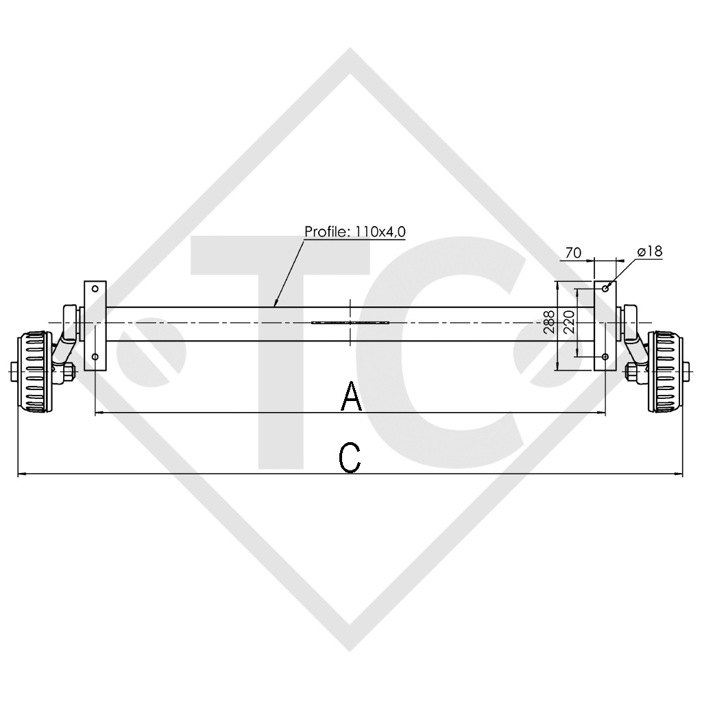 Assale frenato 1800kg EURO1 tipo di assale B 1800-9 - HUBIERE