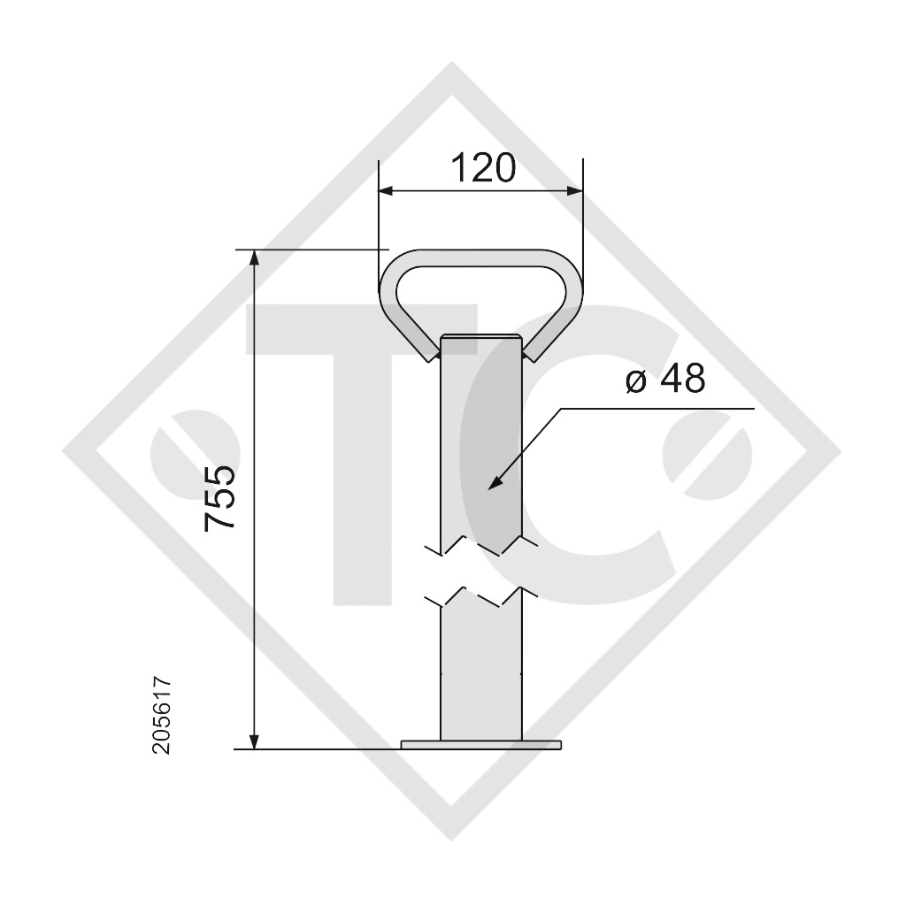 Rigid steady leg 48mm round, suitable for all trailer types