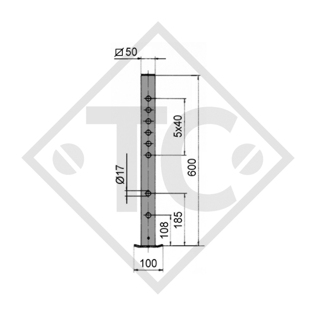 Béquille fixe □50mm carré, pour tous types courants de remorques